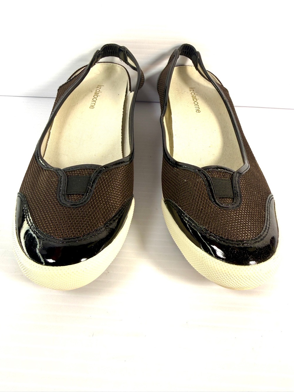 Liz Claiborne Brown Slip-On Loafers with Patent Trim